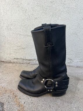 Frye harness boots made in USA 12R square toe tall knee high 6.5 6 1/2 black 90s